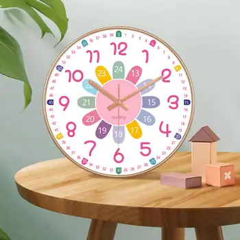 Красочные круглые настенные часы Классные настенные часы Красочные бесшумные настенные часы Улучшают навыки определения времени в декоре детской комнаты