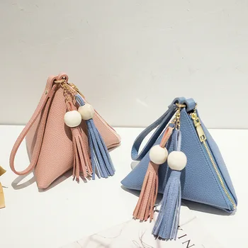 3D Треугольный кожаный кошелек, сумочка с жемчужной кисточкой, женский клатч, дамский клатч, повседневная посылка для телефона Portefeuille Femme