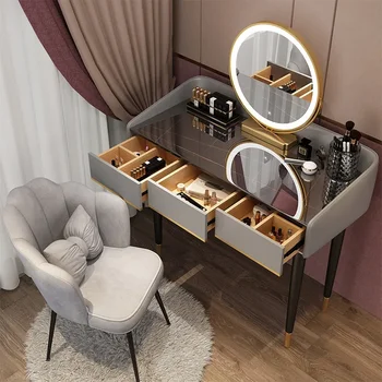 Роскошный туалетный столик для макияжа в спальне, семейная Деревянная спальня, современный простой женский стол с зеркалом, мебель для макияжа