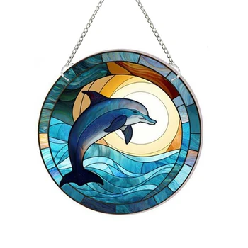 Акриловое украшение с изображением дельфина, висящее на окне с цепочкой, для внутреннего декора на открытом воздухе, (11,8 дюйма)