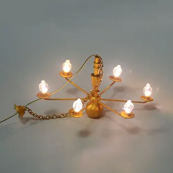 Винтажная металлическая модель Люстры Модель подвесного светильника для гостиной Игрушки Миниатюрный макет сцены Пейзаж песочного стола