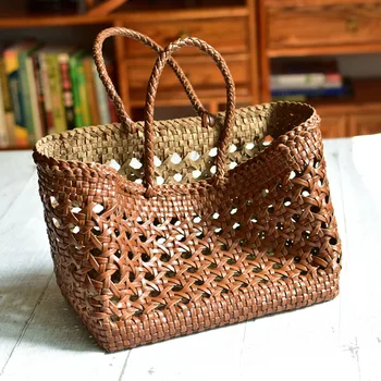 Плетеная сумка-корзина для овощей из воловьей кожи с отверстием