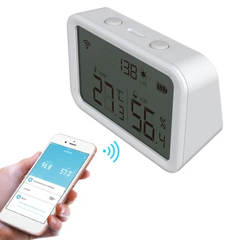 Датчик температуры влажности освещенности с питанием от аккумулятора 3 в 1 Wifi Датчик температуры влажности яркости для умного дома