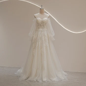 SL-9293 Suli Романтическое свадебное платье невесты с пышным вырезом и длинными рукавами, кружевные аппликации, бисероплетение, Богемное свадебное платье