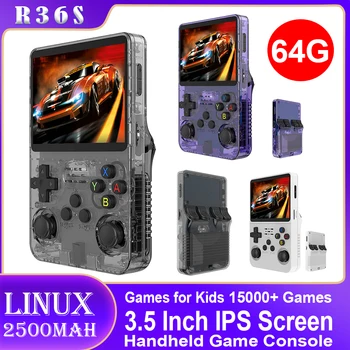 Портативный игровой Плеер R36S 64 ГБ Игр с 3,5-Дюймовым IPS Экраном Классический Игровой Плеер с Открытым Исходным кодом Linux 3D Двойная Система для Детей и взрослых