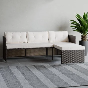 Мебель для патио из ротанга Edenbrook Bayview - Комбинируйте садовую мебель, Только L-образный диван, коричневый ротанг / Кремовый