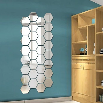 12шт 3D зеркальных настенных наклеек шестиугольной формы, акриловых съемных настенных наклеек, наклейка для украшения дома 
