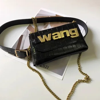 Классическая брендовая женская сумка Дизайнерская поясная сумка с крокодиловым принтом Модная сумка через плечо с цепочкой, украшенная металлическими буквами, сумка-мессенджер для телефона