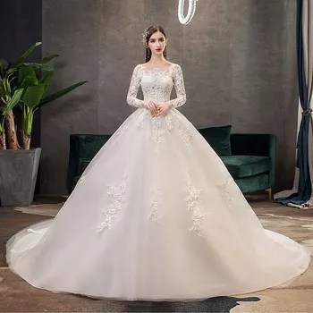 Свадебное платье с длинным рукавом 2023 Кружевное Свадебное платье Свадебный узел Свадебная осень