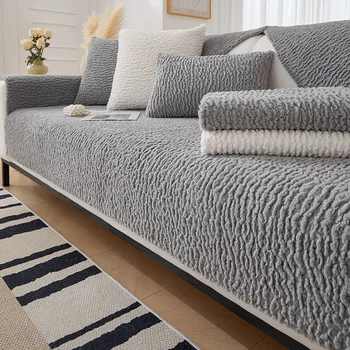 Утепленный теплый чехол для дивана для гостиной, зимний плюшевый коврик для дивана, полотенце, Мягкие нескользящие чехлы для диванов, чехлы для диванов L-образной формы для дома