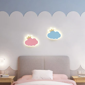 Креативный настенный светильник Crown Cloud для детей, Освещение спальни для маленьких девочек и мальчиков, Розовые, синие, белые Металлические настенные светильники