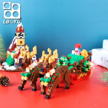 Рождественская елка, Деревенская церковь, наборы мини-микроблоков, строительные наборы, Модель Кирпичей, детские игрушки, Снеговик, Санта-Клаус, Катание на оленях