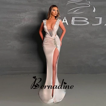 Выпускные платья Bernadine Modern Mermaid Со стразами, вечернее платье для выпускного вечера, вечернее платье с разрезом на шее, Vestidos De Novia