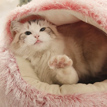 Zachte Pluche Ronde Kat Bed Huisdier Matras Warme Comfortabele Mand Kat Hond 2 in 1 Slaapzak Nest voor Kleine Honden