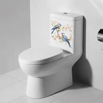 Клейкие наклейки для туалета, яркие наклейки для туалета с птицами и цветами, водонепроницаемая долговечная адгезия для легкого ремонта дома.