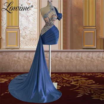 2 Дизайна Темно-синих вечерних платьев с бисером и кристаллами, женские вечерние халаты De Soirée, большие размеры, индивидуальное платье для выпускного вечера Abendkleider