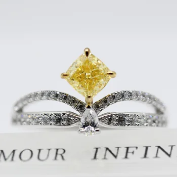 Кольцо из Желтого Кубического Циркония Sweet Crown с Колотым льдом весом 1 карат из серебра 925 пробы