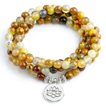 Натуральный желтый цветочный камень, женский браслет из бусин Мала, браслет или ожерелье, мужской браслет-оберег 