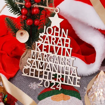 1 шт. Деревянная подвеска с фамилиями на заказ, Рождественская елка, украшение для подвешивания Рождественской елки