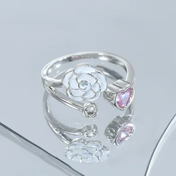 Открытое кольцо с циркониевой камелией love, модные высококачественные аксессуары для рук в нише