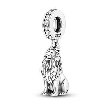 Подвеска в виде животного Короля лесов Льва, подходящая для браслета Pandora, ожерелья, бусин серебряного цвета для женщин, Изготовление ювелирных изделий Оптом