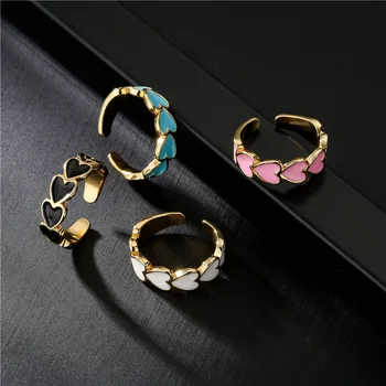 Европейская и американская мода, Черно-белое Розовое синее 4-цветное открывающее кольцо с капающим маслом, женское 18-каратное золотое покрытие