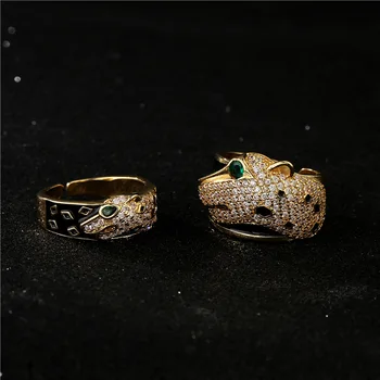 S925 Европейская и американская мода микро-инкрустированные ювелирные изделия, капающий циркон животное открытое кольцо женское пятно