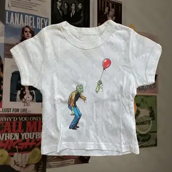 Женская футболка в стиле панк Харадзюку, женские укороченные топы в стиле Гранж, одежда в стиле y2k, готический E-girl, детская футболка в стиле y2k, эстетическая графика 2000-х