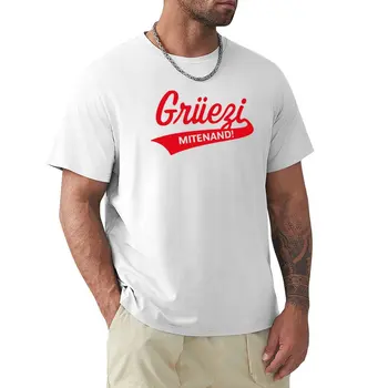 Grüezi Mitenand! (Приветствие в Швейцарии / Красный) Футболка оверсайз для мальчиков, белая мужская хлопковая футболка