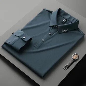 Высококачественная брендовая вышитая рубашка ПОЛО, устойчивая к морщинам, мужская осенняя новая тенденция, деловая повседневная легкая роскошная рубашка