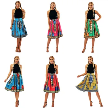 2022 Летняя Женская юбка Africa skrit Boho Gypsy Anakra, Женская юбка в Африканском стиле с принтом Дашики, Расклешенная Плиссированная юбка Для Леди, Пляжная юбка Для девочек