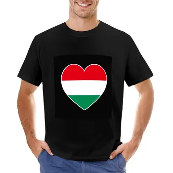 Венгерский флаг с сердечками на черной футболке, футболка для мальчика, футболка, короткие однотонные белые футболки, мужские