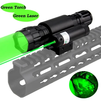 501B LED Airsoft Linterna Охотничье Оружие Фонарик Зеленая Винтовка Gun Light + 20 мм Рейка Лазерная Ручка Точка + 18650 + CR2 + USB Зарядное Устройство