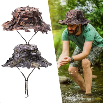 Кепка-козырек для рыбалки, Дышащие камуфляжные кепки для защиты от солнечных ожогов, имитирующие листья джунглей, рыболовная шляпа для пеших прогулок и кемпинга на открытом воздухе