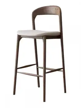 Скандинавский барный стул из массива дерева, дизайнерский минималистичный современный стульчик для кормления со спинкой, цвет орехового дерева, бытовой барный стул для гостиной