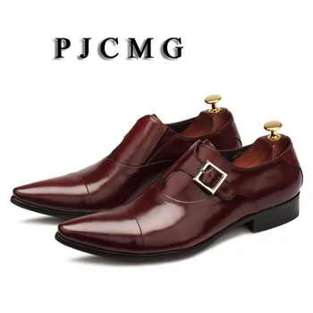 PJCMG/ Новые весенне-осенние мужские оксфорды в деловом стиле, вечерние, свадебные, с острым носком, без застежки, для работы в офисе, мужские туфли Sapatos