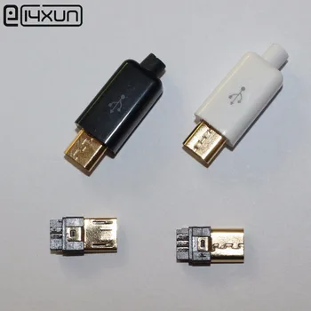 10set DIY Micro USB Type B Штекерный 5-контактный Разъем Для Сборки из Четырех Частей, 4 в 1 Детали Черного белого цвета, Позолоченный USB