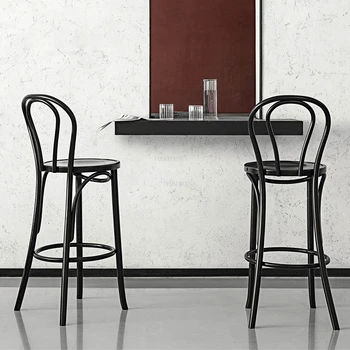 Барные стулья из массива дерева в американском ретро, современная креативная барная мебель, высокий стул скандинавского дизайнера, домашние барные стулья с одной спинкой.