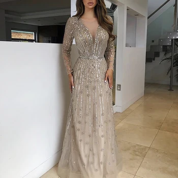 Шэрон сказала, роскошные Дубай золото серебро вечернее платье с длинным рукавом арабский мусульманские вечерние платья для женщин Свадебная вечеринка SS126