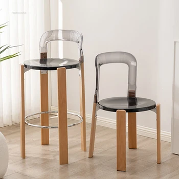 Скандинавские барные стулья из массива дерева, Барные стулья-островки, Барные стулья средневекового креативного дизайнера с прозрачной спинкой, Кухонные Табуреты-стойки