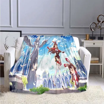 Фланелевое одеяло с 3D-принтом Genshin Impact для кроватей походов и пикников Модное покрывало для кровати Плед для пикника
