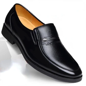 Мужская Официальная Обувь Из натуральной Кожи, Лоферы, Модельные Мокасины, Дышащие Слипоны, Черная Обувь Для вождения, Противоскользящая Резиновая Офисная Обувь