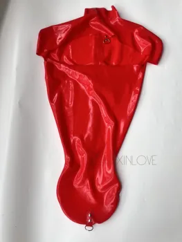 Сексуальный красный латексный фетиш-комбинезон для бондажа с застежкой-молнией сзади