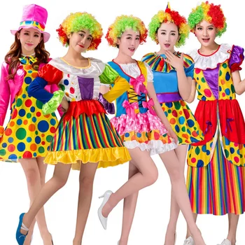 Костюм клоуна на Хэллоуин, женские костюмы, разнообразные цирковые костюмы для девочек, взрослых и женщин, милая одежда в полоску, новинка