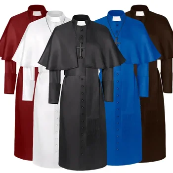 Средневековый костюм священника Католической церкви, религиозная римская сутана, костюмы папы, пастора, отца, Миссионерская мантия, ряса священнослужителя