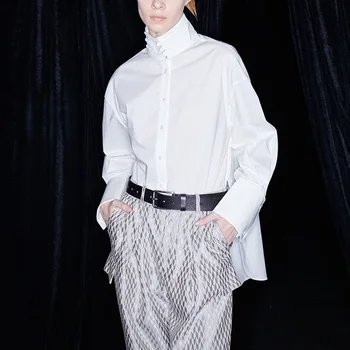 Женская нишевая дизайнерская модная белая хлопчатобумажная рубашка с длинным рукавом