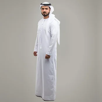 Национальный Костюм Мужчины Мусульманская Одежда Белый Джубба Тобе Халаты С Длинным Рукавом Дубай Ближний Восток Мужчины Исламский Арабский Кафтан Головные Уборы