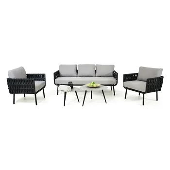 Роскошная Мебель, Водонепроницаемое Кресло для отдыха, набор подушек, Современный Секционный Алюминиевый Канатный диван для улицы