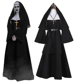 Косплей-костюм Монахини, Фильмы ужасов, Средневековый призрак, Вызывающий Черных Женщин на Хэллоуин, Карнавальная вечеринка 