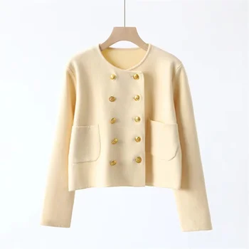 Маленькое ароматное двубортное пальто с круглым вырезом и темпераментом, новый вязаный кардиган-свитер на осень и зиму
